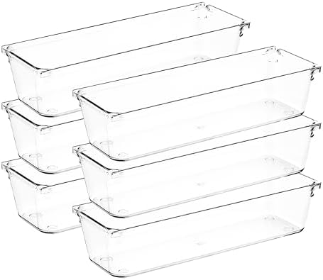 6 Pack Drawer Organizers, 3"X 9" Clear Acrylic Storage Bins by Ravinte+Decor
