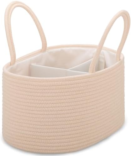 COMSE Large Cotton Rope Baby Diaper Caddy Organizer with Handles, Beige by COMSE