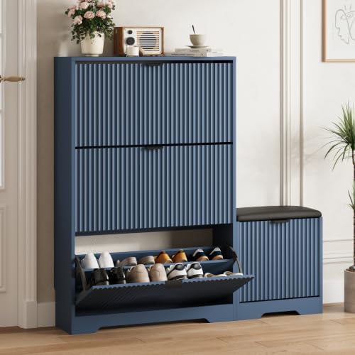 HUANLEGO Shoe Cabinet Storage for Entryway with Flip Drawer & Bench, Blue by HUANLEGO