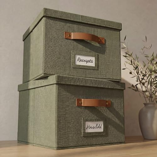 Decorative File Organizer Box Set of 2 - Collapsible Linen Filing Cabinets by ZICOTO