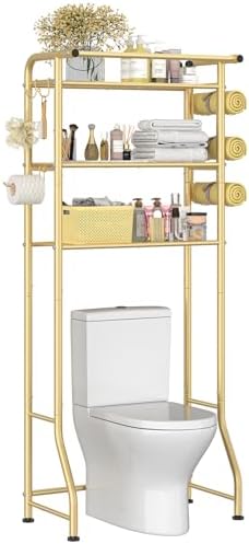 Simple Trending 3 Tier Over The Toilet Rack, Shelf Bathroom, Bathroom Stand Organizer Space Saver, Gold by SimpleTrending