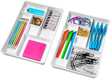 madesmart Plastic 6-Compartment Drawer Organizer Gadget Trays, Multipurpose Storage Bins for Drawers, White Set of 2 (Pack of 6) - Image 4