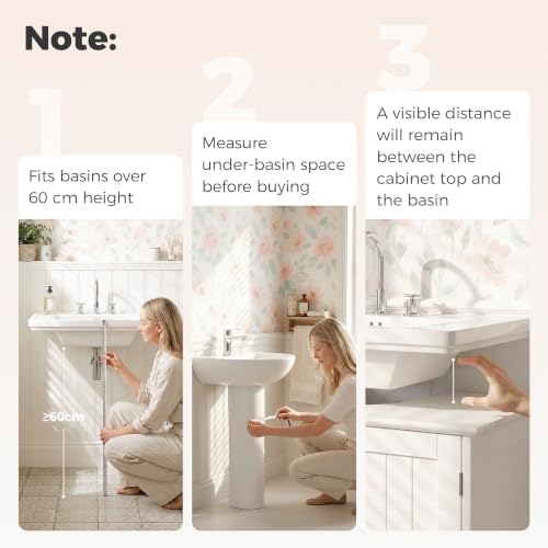 kleankin 23.5" Pedestal Sink Storage Cabinet with Adjustable Shelf White - Image 5