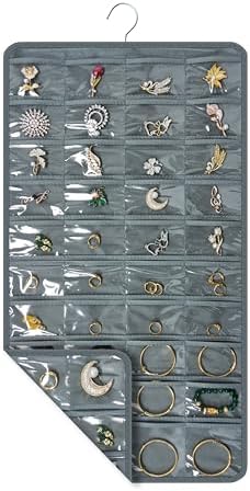 Hanging Jewelry Organizer for Closet Wall Door Double-Sided Jewelry Holder for Earrings, Necklaces, Rings 1 Pcs (Grey) - Image 5