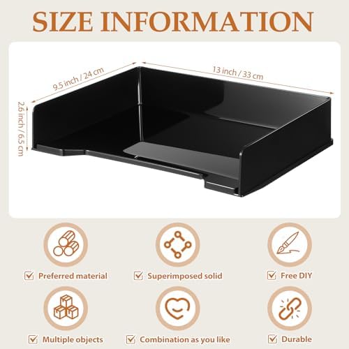 DoubleFill 8 Pcs Stackable Letter Tray Plastic Paper Tray, Black - Image 3