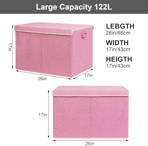 122L Large Toy Box Chest Storage with Lid, Collapsible Kids Toy Storage - Image 3