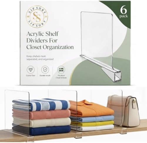 6 Pack Acrylic Shelf Dividers Closet Organizers, Closet Shelf Dividers by SIPSORT