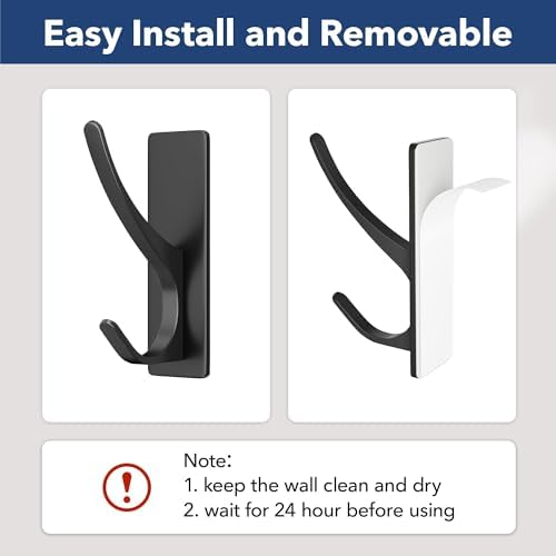 pickpiff 10 Pack Matt Black Self-Adhesive Hook, 13LB Hanger for Coat/Towel - Image 4