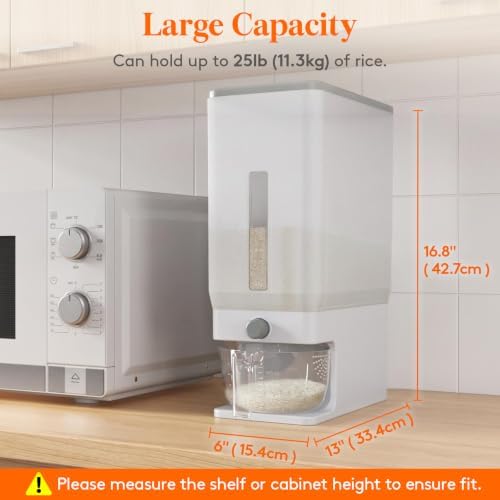 Lifewit Rice Container 26 Lbs, One-Press Dispenser with Measuring Cup - Image 3