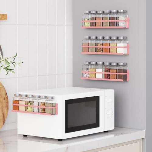 Magnetic Spice Rack with Jars Magnetic Spice Rack for Refrigerator 24 Spice Jars with Label Magnetic Shelves for Fridge 4 Pack Pink - Image 5