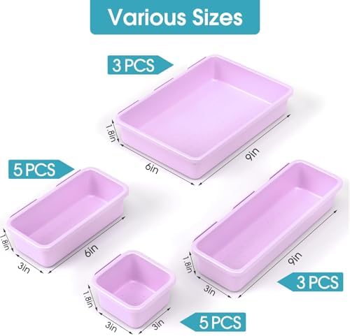 16 PCS Drawer Organizer Set, 4 Size Makeup Drawer Divider Organizer With Non-Slip Pads, Interlocking Plastic Storage Bins for Office,Jewelry Vanity,Gadgets, Bathroom,Kitchen, Purple - Image 2