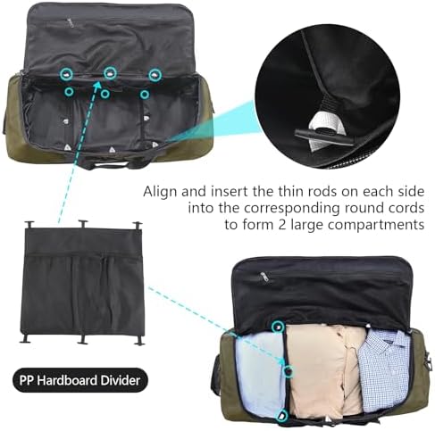 110L Expandable to 140L 32” Foldable Oxford Soft-Sided Rolling Duffle Bag with 2 Heavy-Duty Wheels,2 Large Compartments,Adjustable Shoulder Strap and Attached Organizer Pouch,Green - Image 5