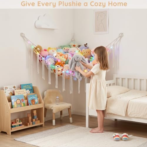 Basumee Stuffed Animals Hammock with LED Light Corner Net, Girls Room Decor - Image 5