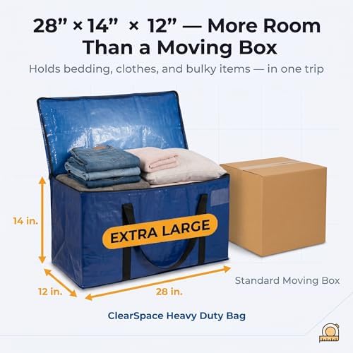 ClearSpace Heavy Duty Moving Bags or Storage Bins with Lids, Blue, 8 Pack - Image 4