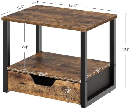 YATINEY Desktop Printer Stand, 2-Tier Printer Table with Non-Woven Drawer, Multi-Purpose Desk Organizer for Home Office, Under Desk Open Organizer Shelf, Rustic Brown PS01BR - Image 4
