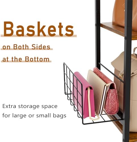koozuuyk 4-Tier Purse Organizer for Closet with 3 Side Hooks and 2 Baskets, High Capacity Purse Rack Stand for Purse Storage, Metal & Wood Handbag Holder for Handbag Organizer, Patent Pending - Image 5