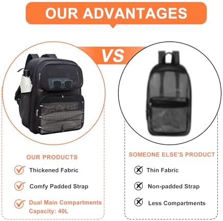 Bagenius Heavy Duty Mesh Backpack, 30L See Through Large Capacity Beach Bag - Image 3
