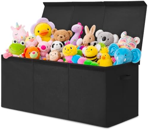 INDRESSME 185L Collapsible Toy Storage Box with Lid, Black by INDRESSME