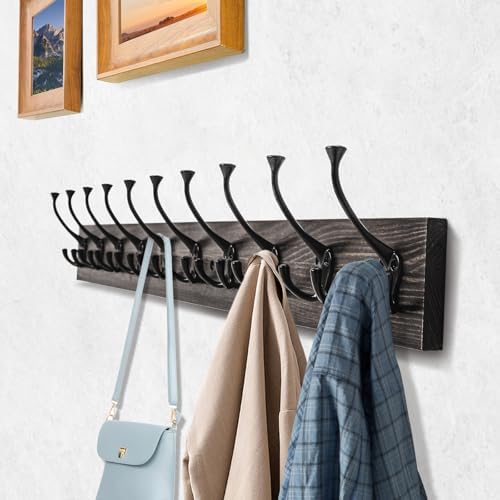 IBosins Vintage Wall Mounted Coat Rack, 34" Long with 10 Black Tri-Hooks - Image 3