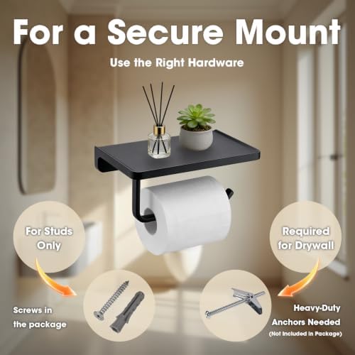 TRUSTMI Toilet Paper Holder with Shelf & Phone Stand, Matte Black - Image 5