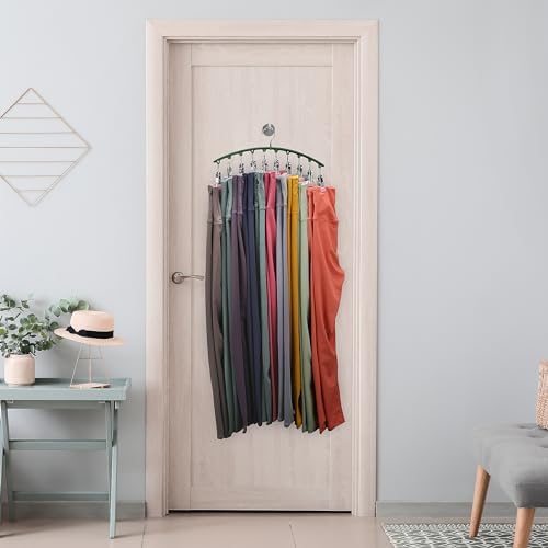 Legging Organizer for Closet, Metal Yoga Pants Hangers 1 Pack w/10 Clips Holds 10 Leggings, Space Saving Hanging w/Rubber Coated Closet Organizers and Storage, Green - Image 6