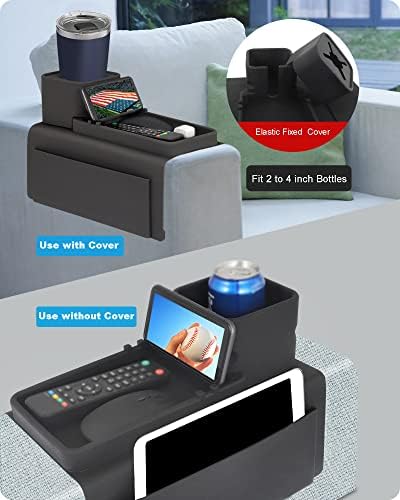 Silicone Couch Cup Holder, VIENFUT Anti-Spill Anti-Slip Sofa Armrest Tray BPA-Free, Dirt-Resistant Silicone Couch Arm Tray for Remote, Snacks, Cellphone and iPad, Gift for Family, Friend (Black) - Image 2