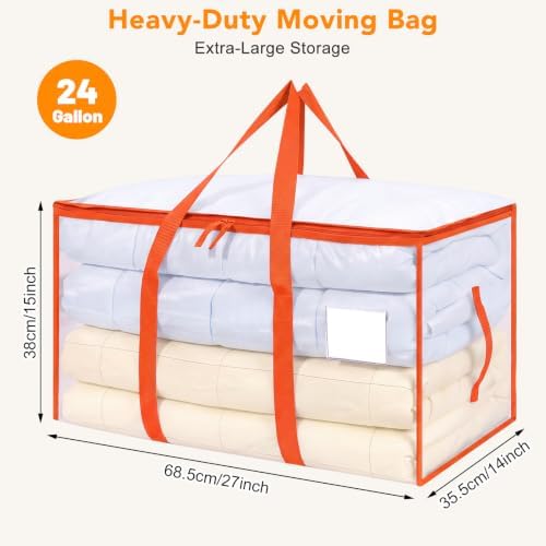 6 Pack 93L Extra Large Heavy Duty Clear Moving Bags 200LBS, Orange Edges - Image 2