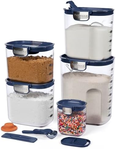 ProKeeper+ Airtight Food Storage Container Set – Clear Plastic Flour and Sugar Canister Set with Magnetic Accessories for Kitchen Organization (Navy, 9-Piece) - Image 2