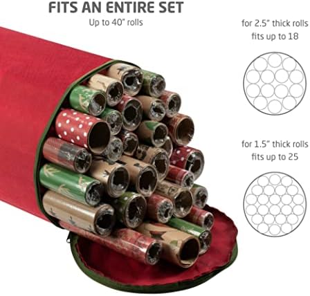 ZOBER Round Christmas Gift Wrapping Paper Organizer Storage - 40 Inch Gift Wrap Storage Containers - Wrapping Paper Holder, Waterproof, Fits 25 Standard Rolls - Red - Image 5