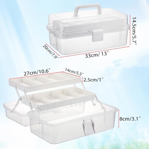 BTSKY 3-Layer Clear Plastic Dividing Storage Box Craft Organizer and Storage with Adjustable Spacers Portable Handled Art Supply Organizer Multipurpose Home Utility Box Sewing Organizers(Beige White) - Image 5