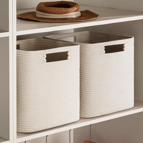 UBBCARE Set of 4 Storage Cubes-13 X 13 X 13 In, Cotton Rope Basket for Shelves, Toys, Book, Cube Storage Bin with Handles, Woven Storage Basket for Organizing, Beige - Image 6