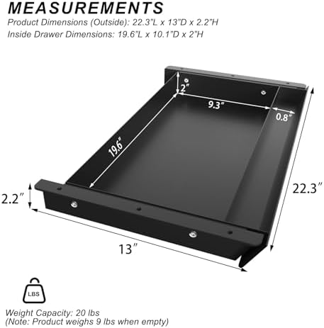 Large Under Desk Mounted Sliding Drawer with Pencil Tray and 60 Degree Tilt Panel to Pull Out, 22'' Long & 13'' deep Large Storage Organizer for Sit Stand Workstation - Image 2
