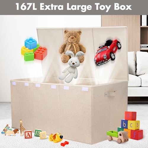 popoly 167L Large Toy Box Storage with Lid, Collapsible Kids Toy Storage - Image 2