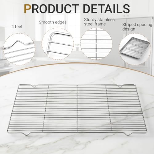 Lounsweer 4 Pcs Cooling Racks, 21L X 13W X 1H Stainless Steel Wire Rack for Baking Sheet, Large Cookie Cooling Rack, Oven Safe Cooking Racks for Sheet Pan, Dishwasher Safe, 2/3 Size - Image 3