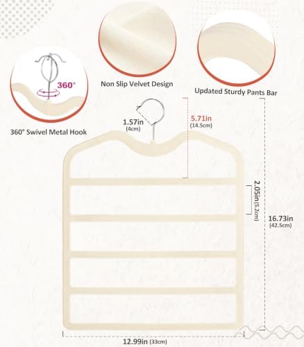 Pants Hangers Space Saving,3 Pack 5 Tier Velvet Short Neck Pants Hangers - Image 6