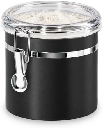 Oggi Stainless Steel Kitchen Canister 36 fl oz, Black - Airtight Clamp Lid, Clear See-Thru Top - Ideal for Kitchen Storage, Food Storage, Pantry Storage. Size 5" x 4.75". by Unknown