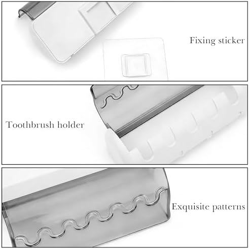1 PCS Self Adhesive Toothbrush Holder with Cover for Bathroom, 5-Slot Wall Mounted Toothbrush Organizer Rack for Shower, Dorm, Cabinet (Grey) - Image 2