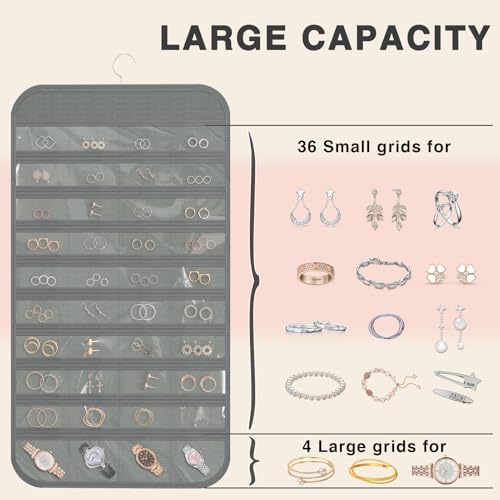 Double-Sided Hanging Jewelry Organizer, 1-Pack, Grey - Image 6