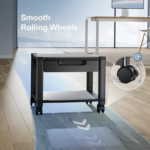HUANUO Printer Stand with Storage Drawer, Locking Wheels, Under Desk Cart - Image 5
