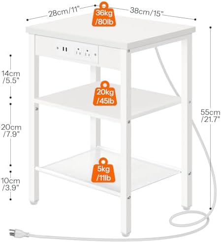 HOOBRO Side Table with Charging Station, Small End Table for Small Space - Image 3