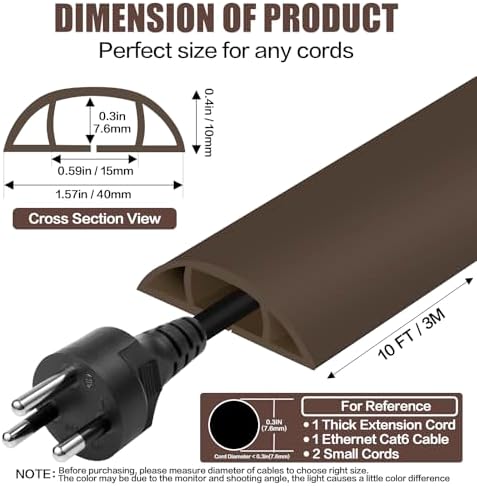 Floor Cord Cover Cable Cavity Self Adhesive Cord Hider Floor 10FT Floor Cable Management Power Cord Protector Floor Electric Cord Covers for Offices, Gym, Exhibitions (CoffeeBrown, 1.57" x 10') - Image 2
