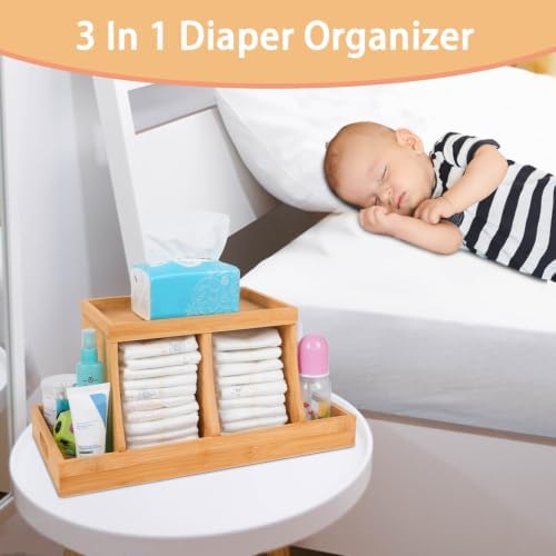 Three colors Bamboo Diaper Organizer, Wooden Diaper Caddy, Changing Table Organizer Storage Organizer, Nursery Baby Organization - Image 2