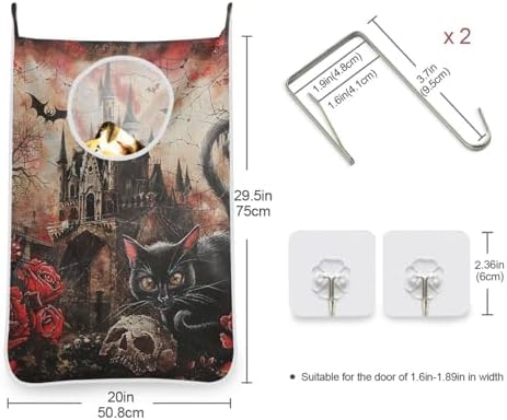 Halloween Castle Rose Door Hanging Laundry Hamper Bag with Free Adjustable Stainless Steel Hooks Dirty Clothes Hamper Extra Large Over the Door Laundry Hamper 29.5X20inch 1 PCS - Image 3