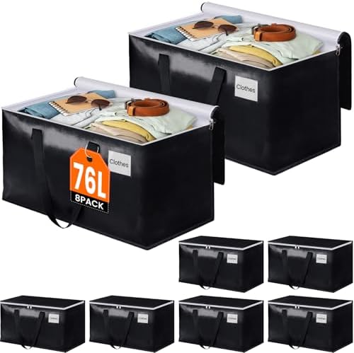Heavy Duty Moving Bags, Extra Large Storage Bags, 76L, 8-Pack, Black by BlissTotes
