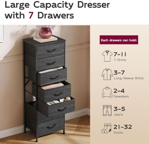 WLIVE Tall Dresser for Bedroom, 7 Drawer Dresser, Black Wood Grain - Image 6