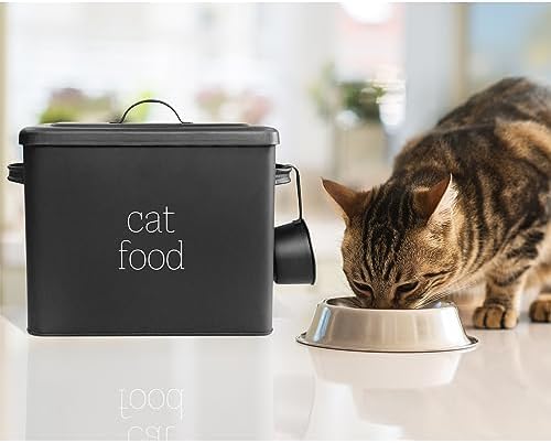AuldHome Design Farmhouse Cat Food Container (Black) Enamel Look Rustic Cat Food Bin with Scoop - Image 4