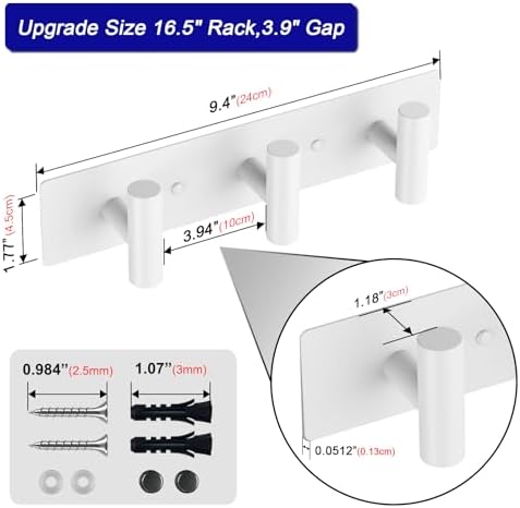Bntuk Coat Rack Wall Mount - 3 Coat Hooks, Towel Racks for Bathroom Robes Bags Keys, Hat Rack Wall Towel Hooks Organizer (White) - Image 4