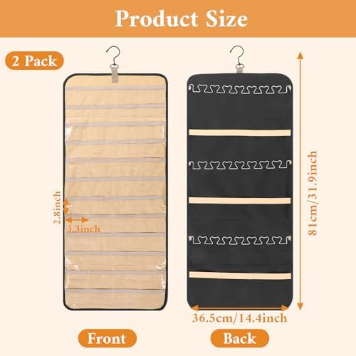 2 Pack Double Sided Hanging Jewelry Organizer for Closet with 48 Pockets & 30 Necklace Hooks, Premium Hanging Jewelry Storage for Earrings, Rings, Bracelets Display (Black) - Image 2