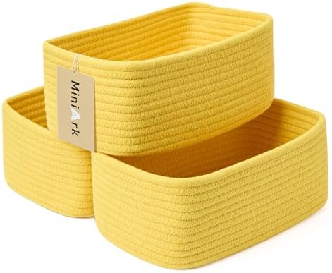 MiniArk Small Storage Baskets for Organizing | Closet Organizer Bins | Shelf Toy Basket | Woven Rope Baskets | Cube Decorative Box | Shallow Basket | 11.5x7.5x4.7” | 3 Packs Yellow by MiniArkStorageBasketsHome