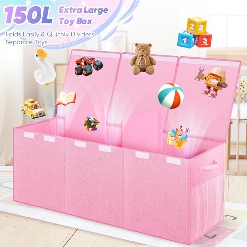 Extra Large Toy Box with Lids, Collapsible Storage Chest, 40"x16"x16" Pink - Image 2